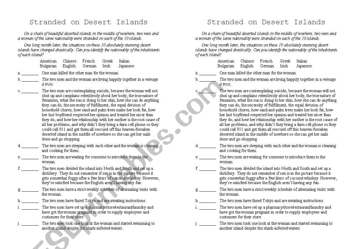 Stranded on Desert Islands worksheet