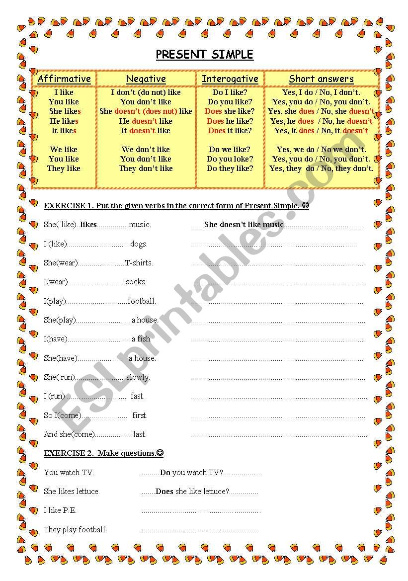 Present Simple - all types of sentences