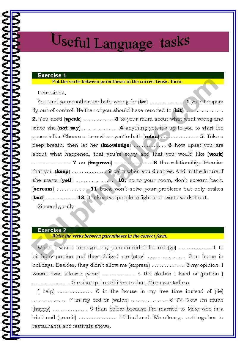 useful language tasks  worksheet