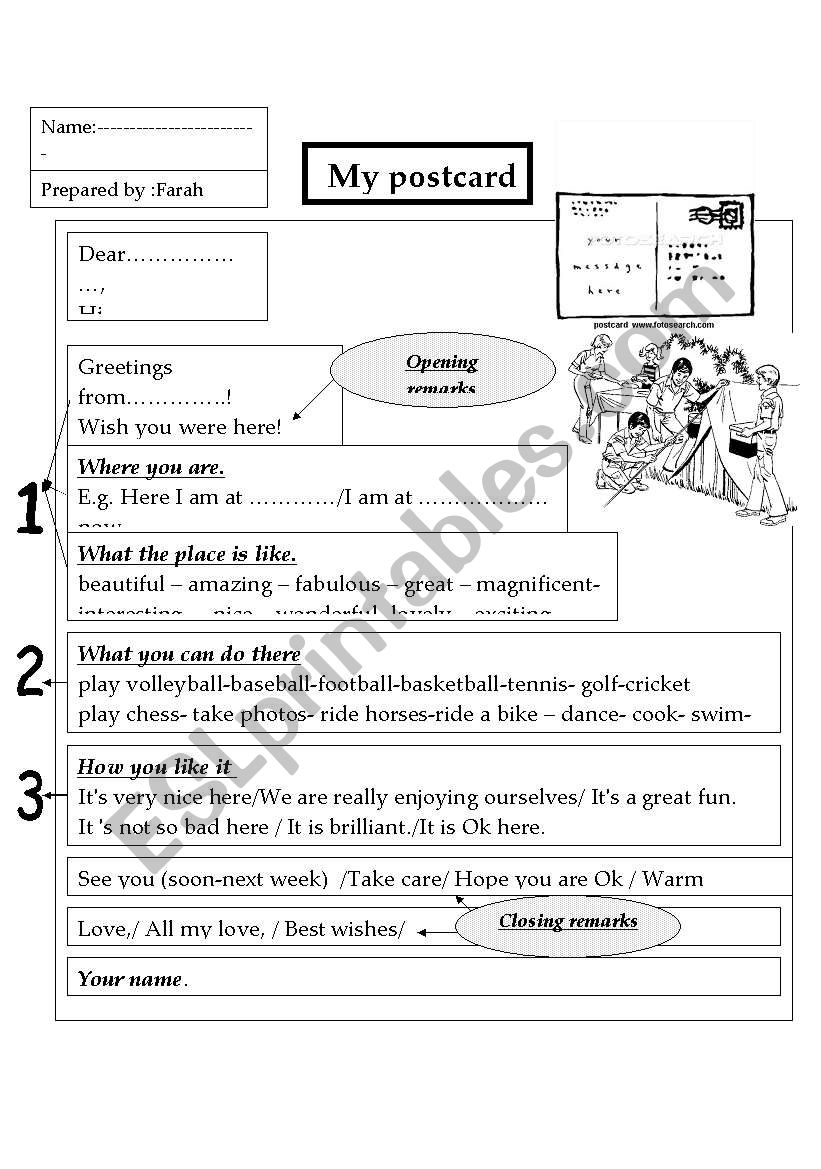 how to write a postcard worksheet