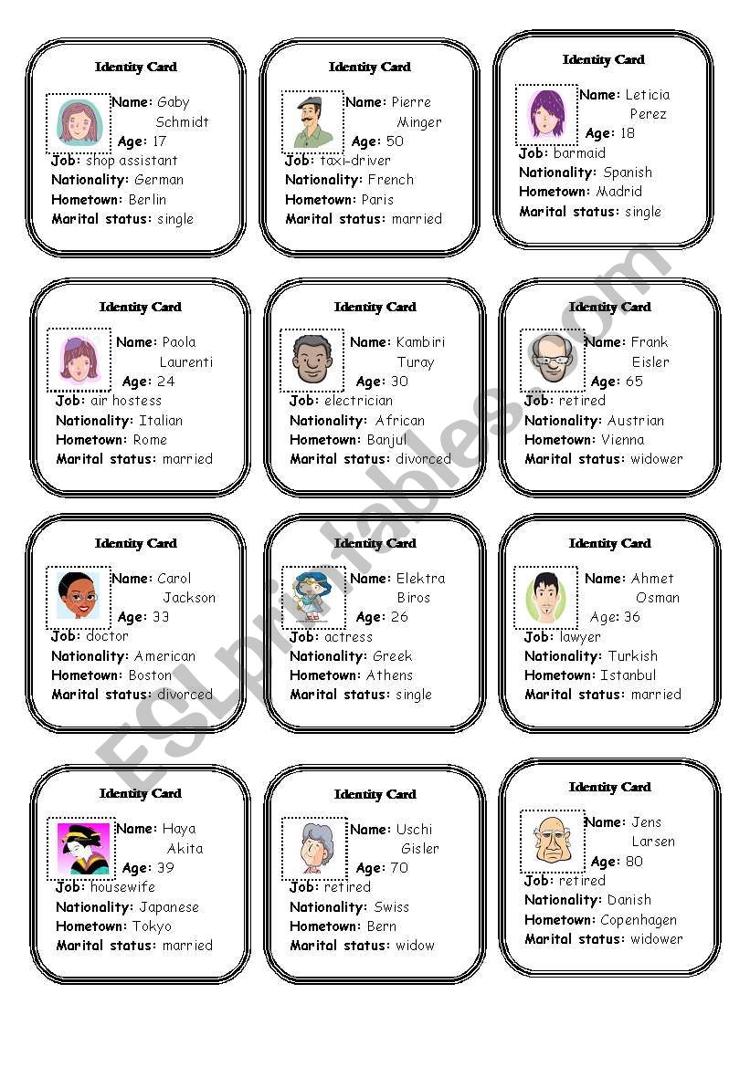 Identity Cards - part 1 worksheet