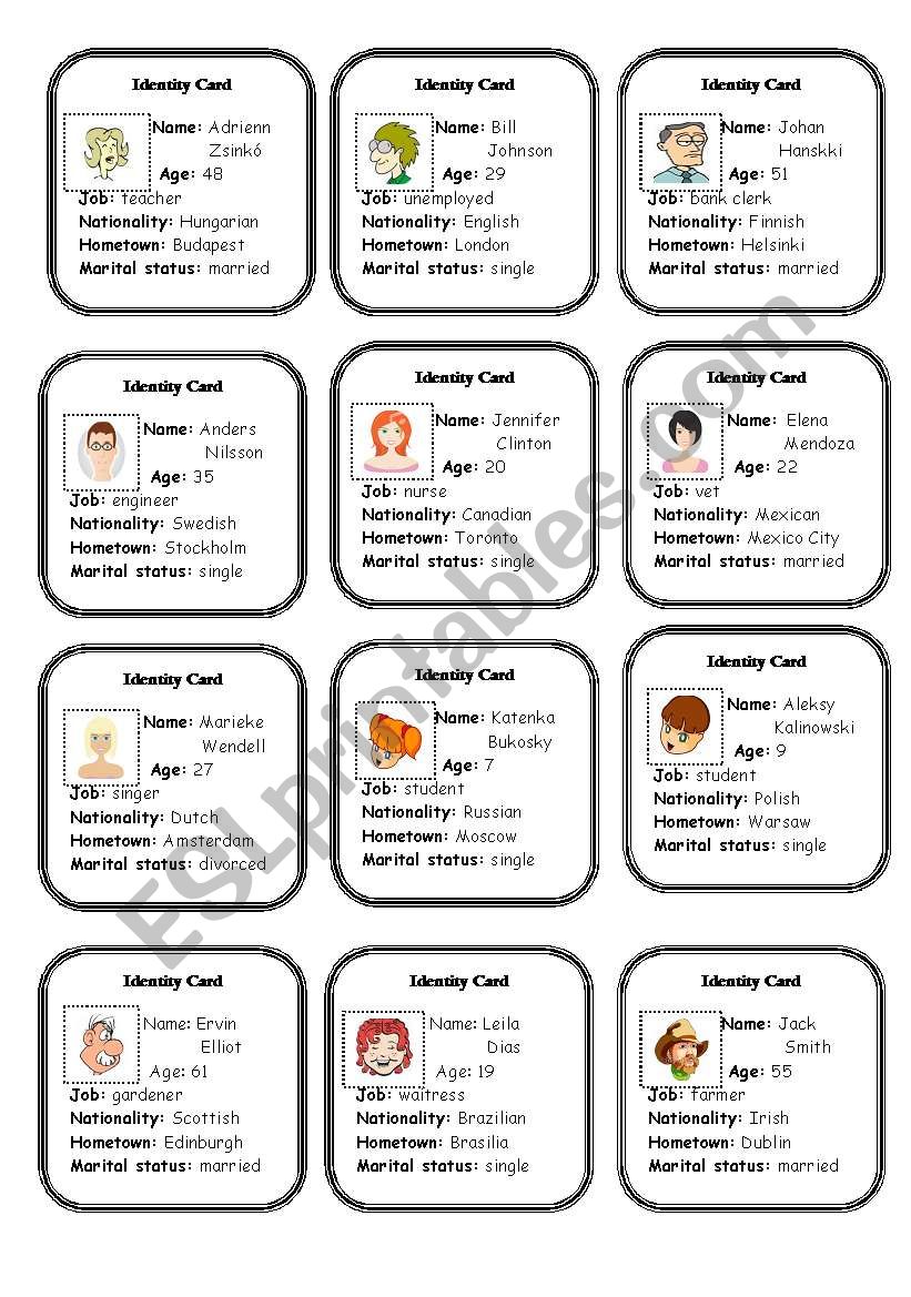 Identity Cards - part 2 worksheet