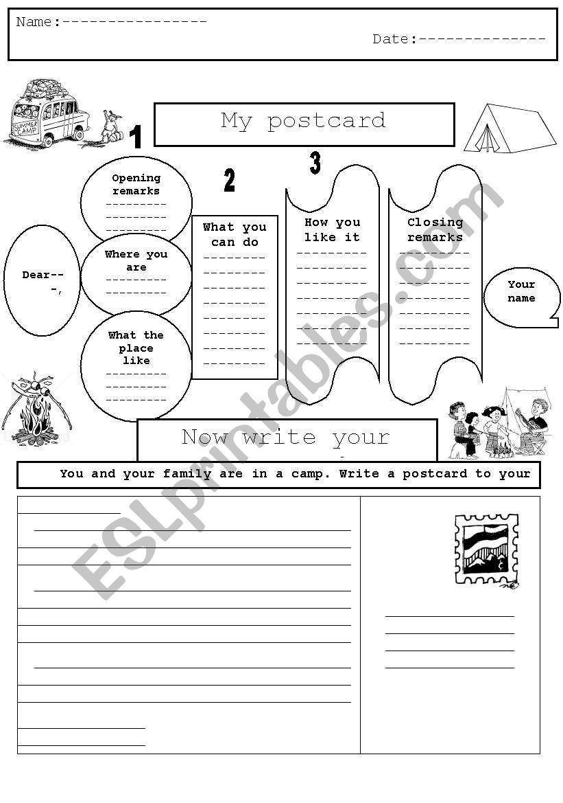 writing a postcard worksheet