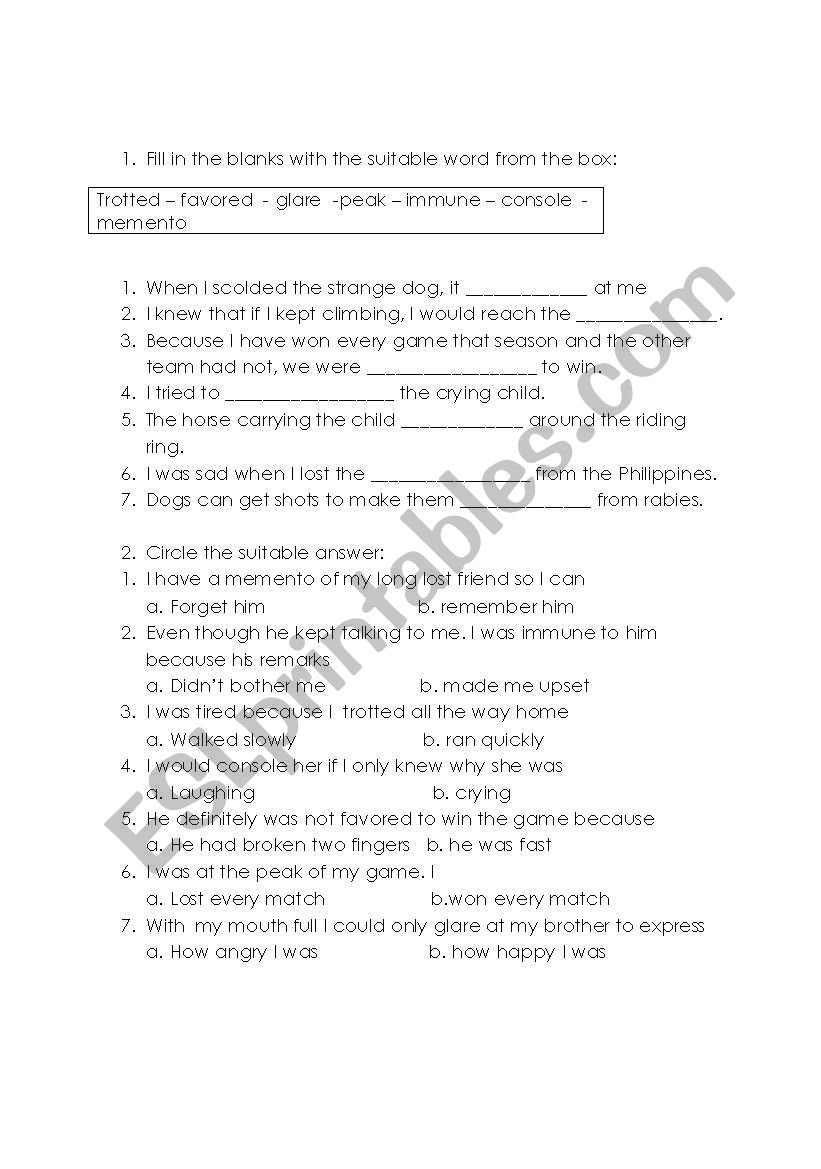 vocabulary worksheet