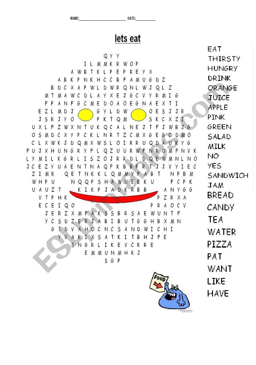 lets eat word search worksheet