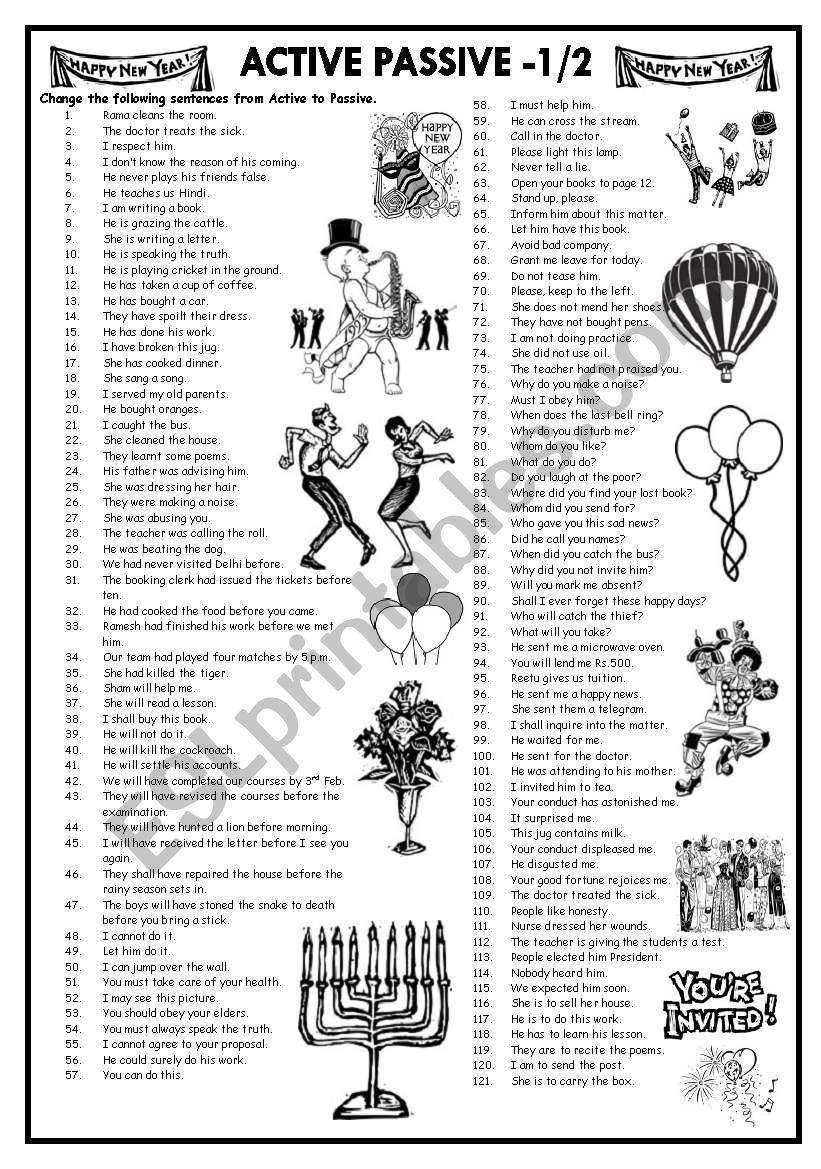 ACTIVE PASSIVE VOICE 1 2 with Answer Key ESL Worksheet By Vikral