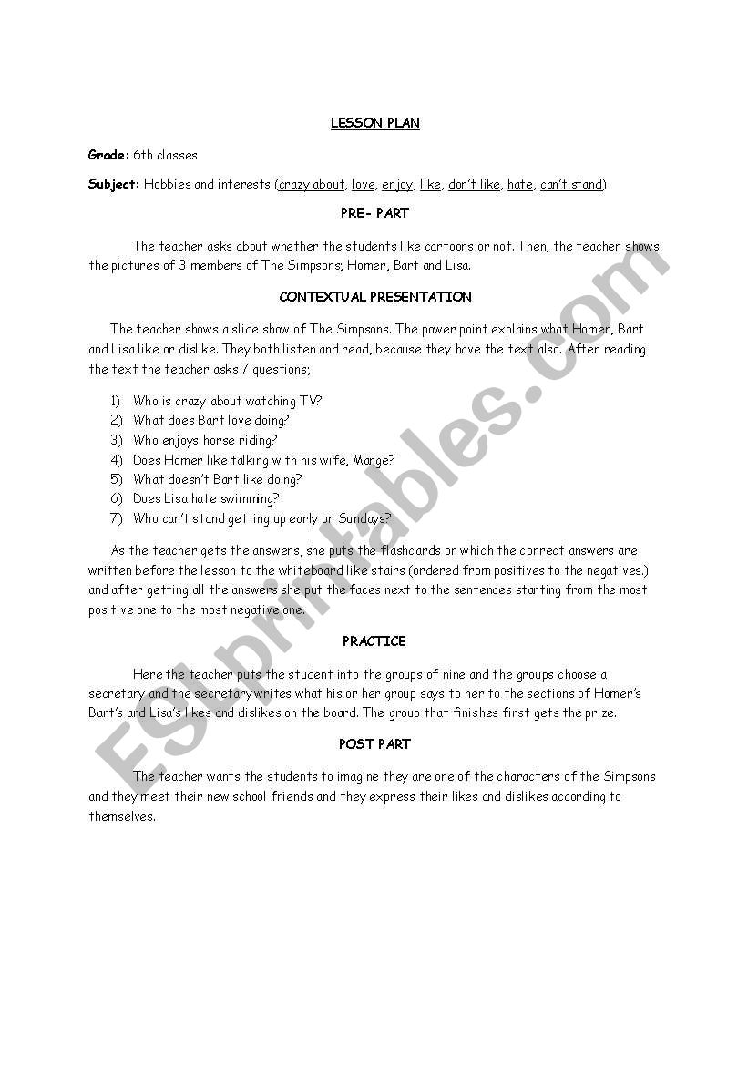 HOBBIES AND INTERESTS worksheet