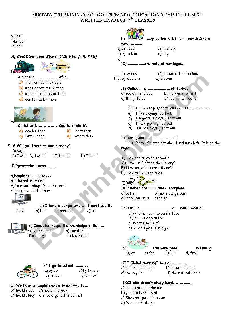 comparisons test worksheet