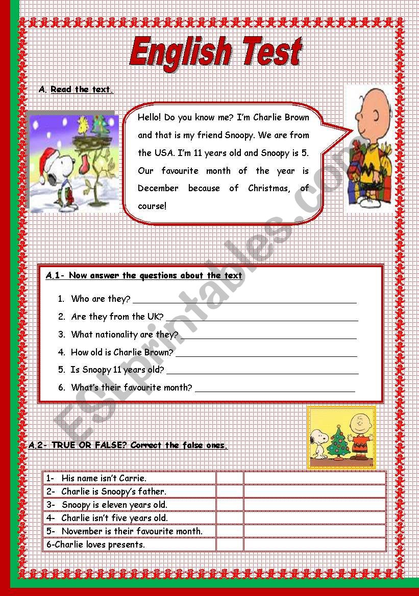 Test - 5th Grade (3 Pages) worksheet