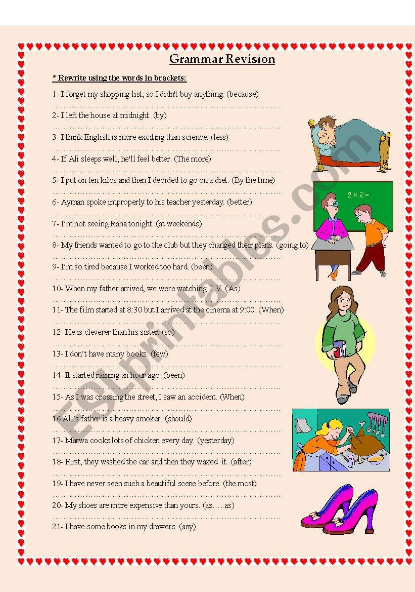 Grammar:rewrite the sentences worksheet