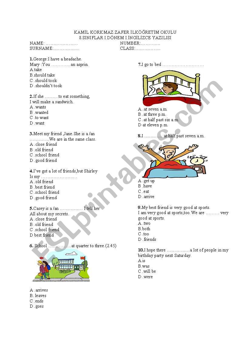 8th grades worksheet