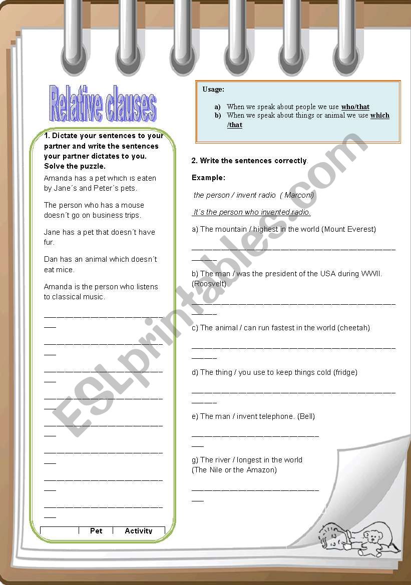 Relative clauses worksheet