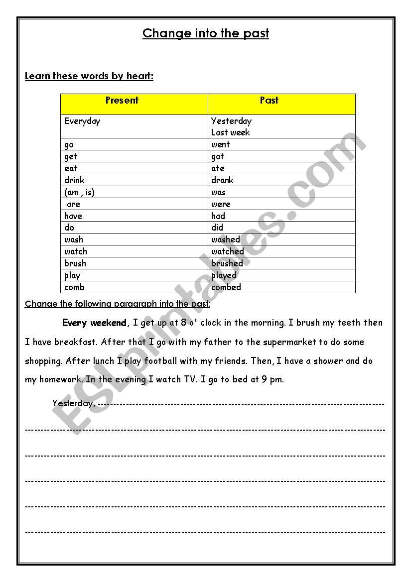 Change into the past worksheet