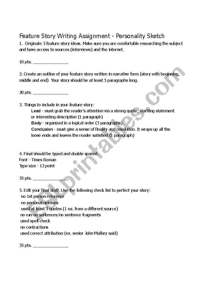 Feature Story Writing assignment