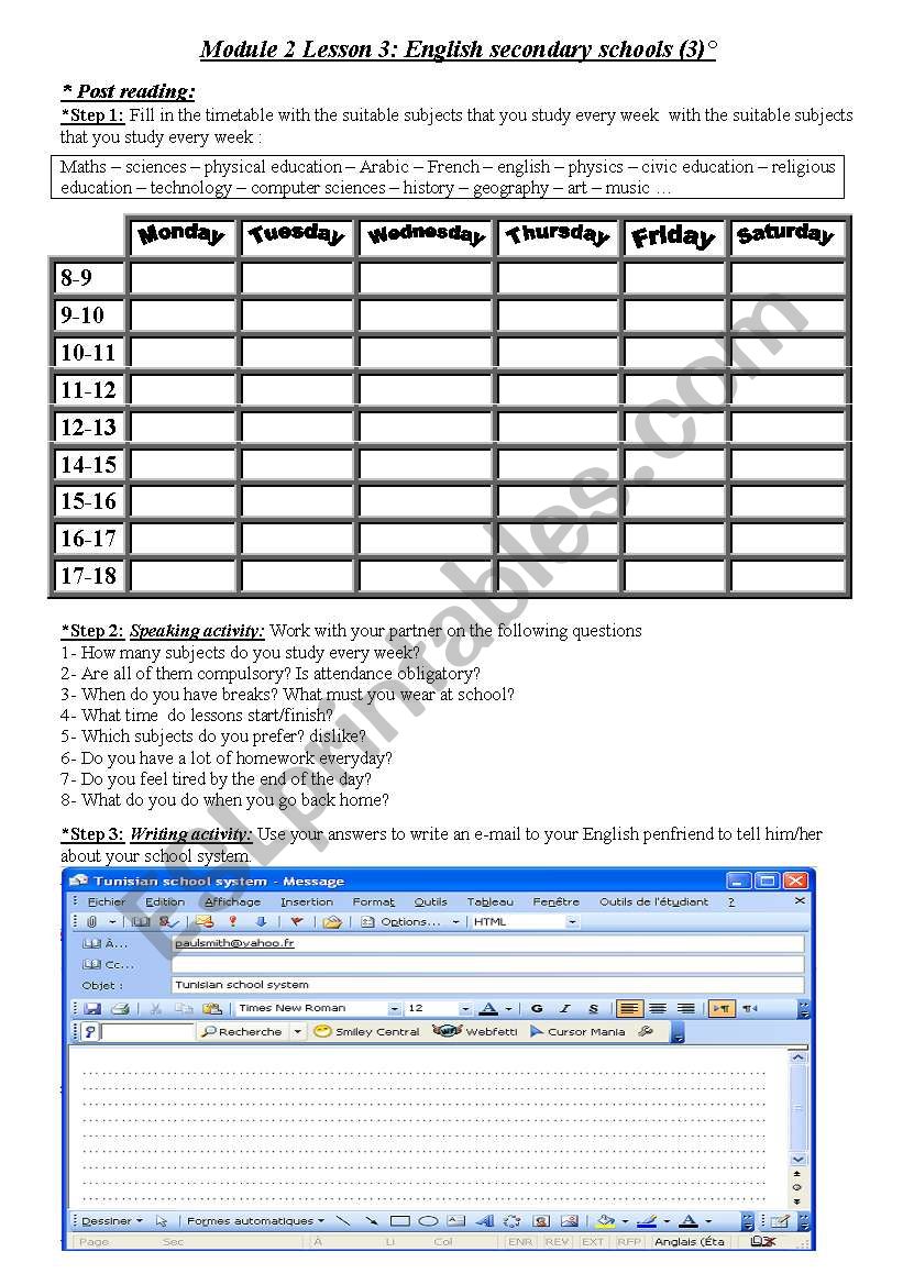 english secondary schools 3 worksheet