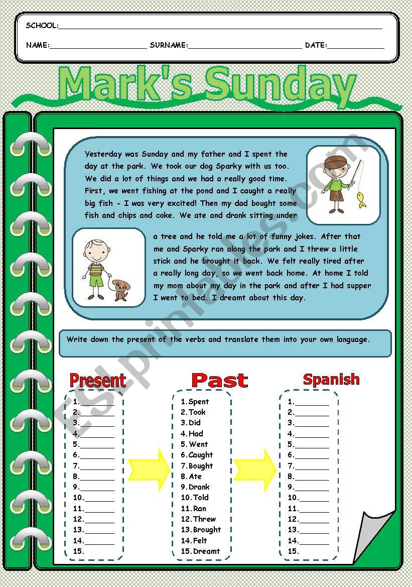 MarkÂ´s Sunday (2 PAGES) worksheet