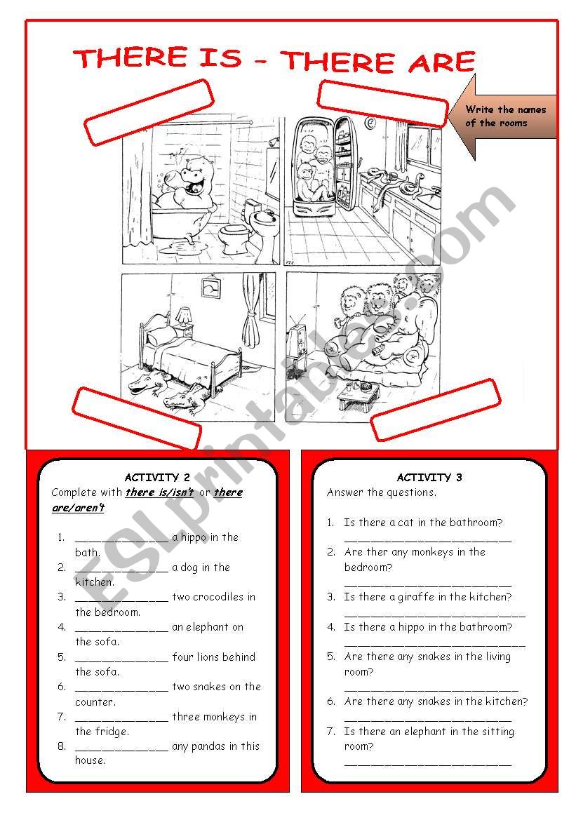 THERE IS - THERE ARE  - B&W worksheet