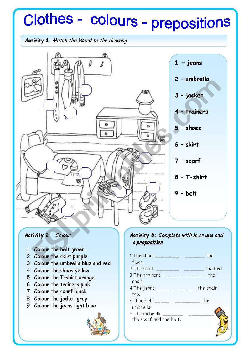 CLOTHES - PREPOSITIONS worksheet