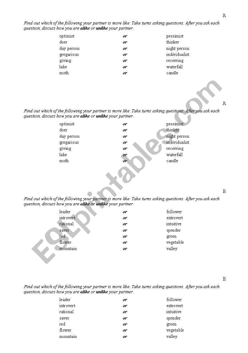Forced Choices Interviews worksheet