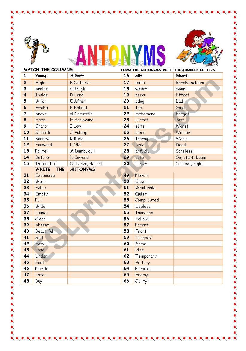 antonyms worksheet