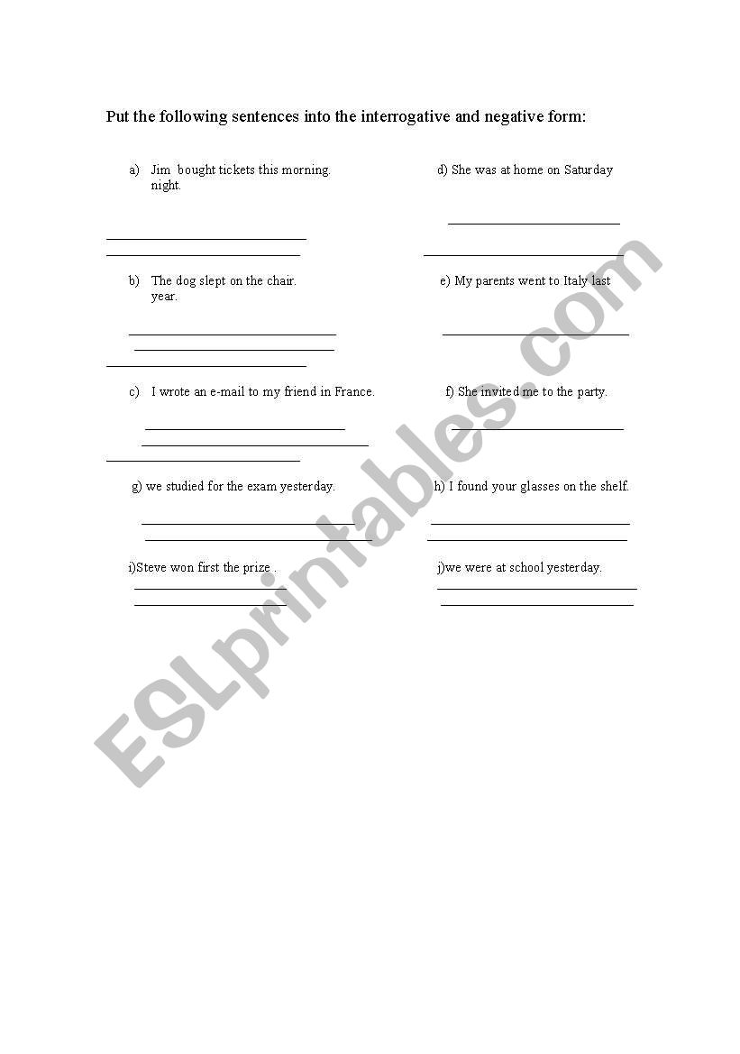 simple past affirmative, questions, negative