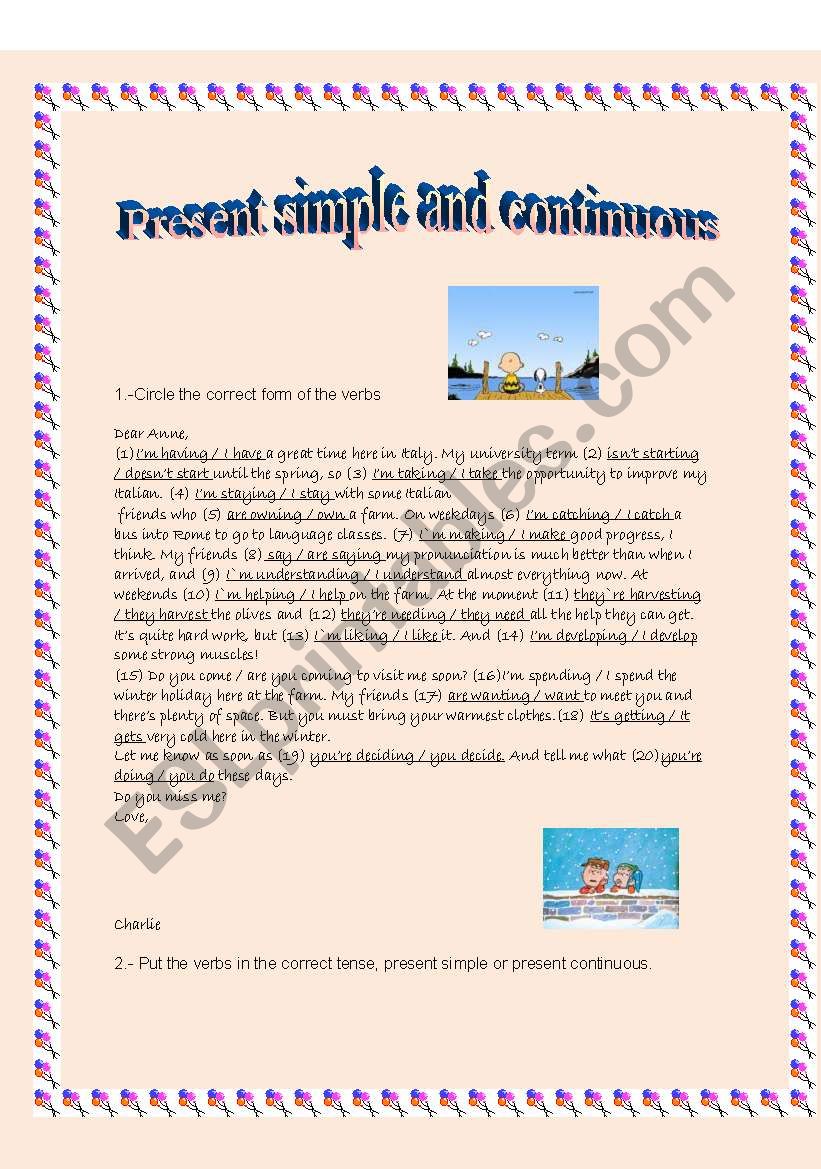 Present simple and continuous worksheet