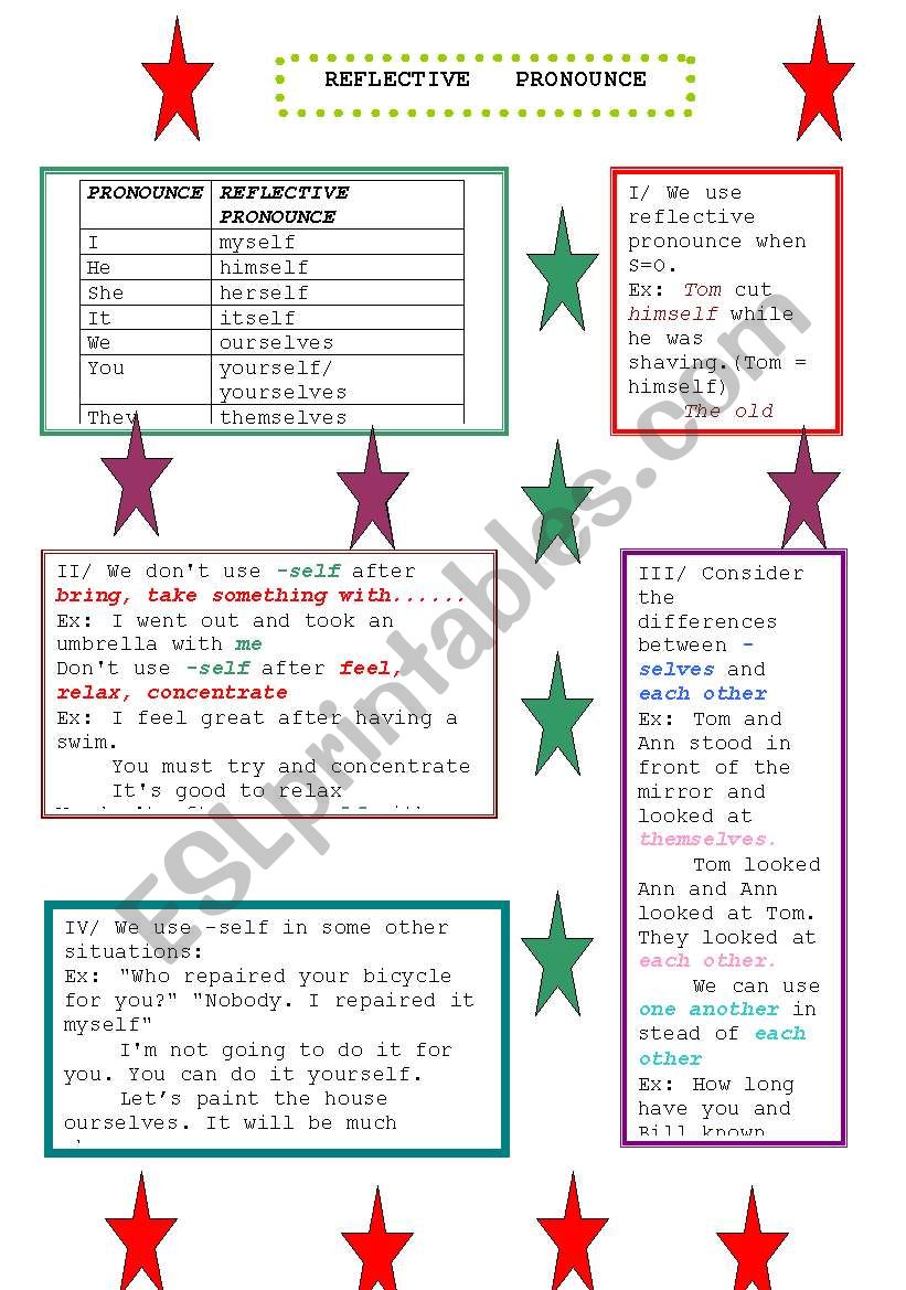 REFLECTIVE PRONOUNCE worksheet REFLECTIVE PRONOUNCE worksheet