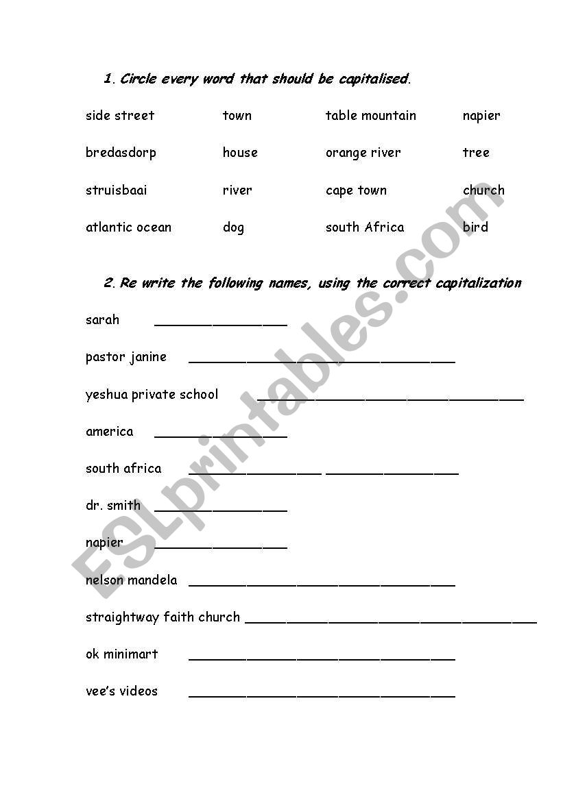 Capitalising names (proper nouns)