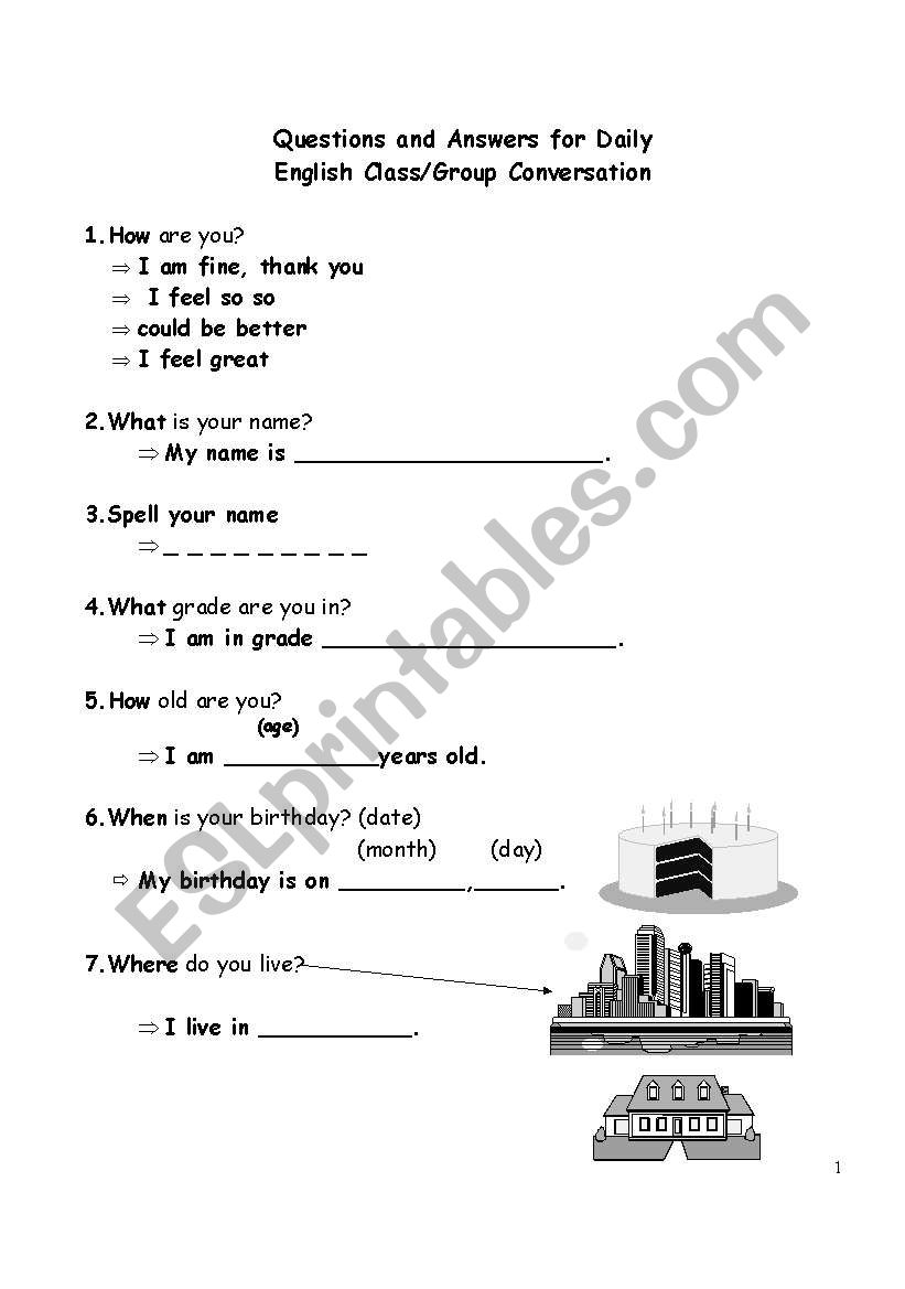 Conversation lines for elementary students