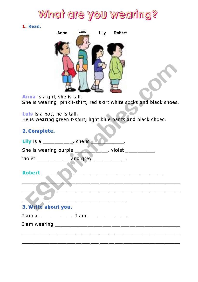 Clothes description worksheet