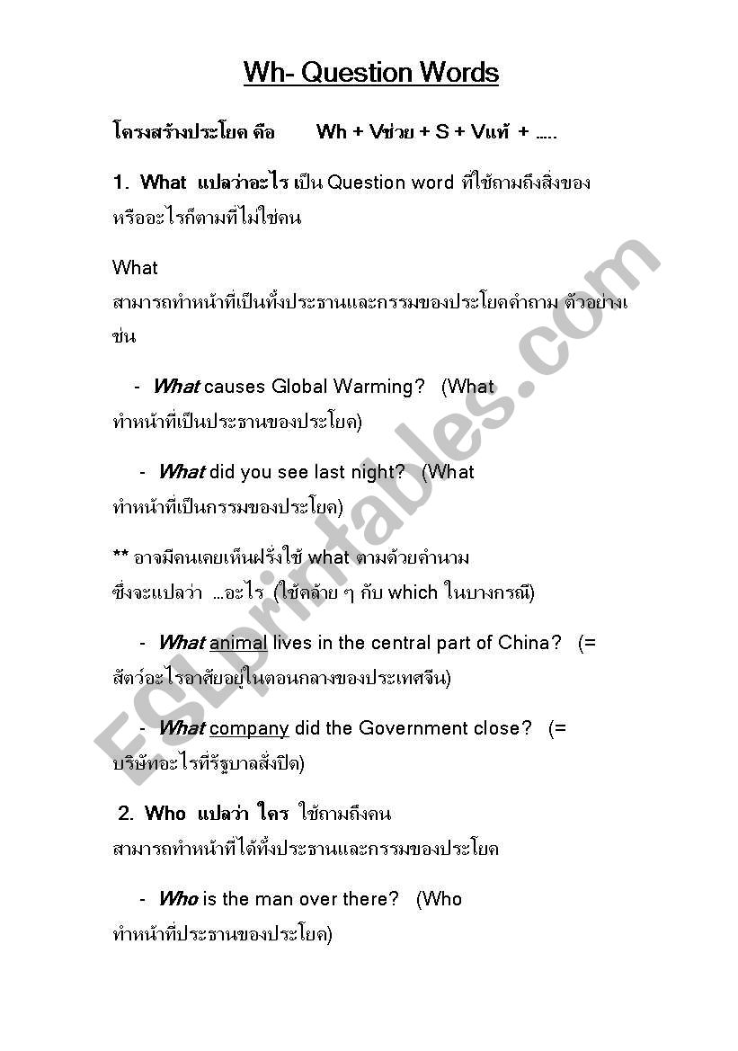 Wh-question worksheet