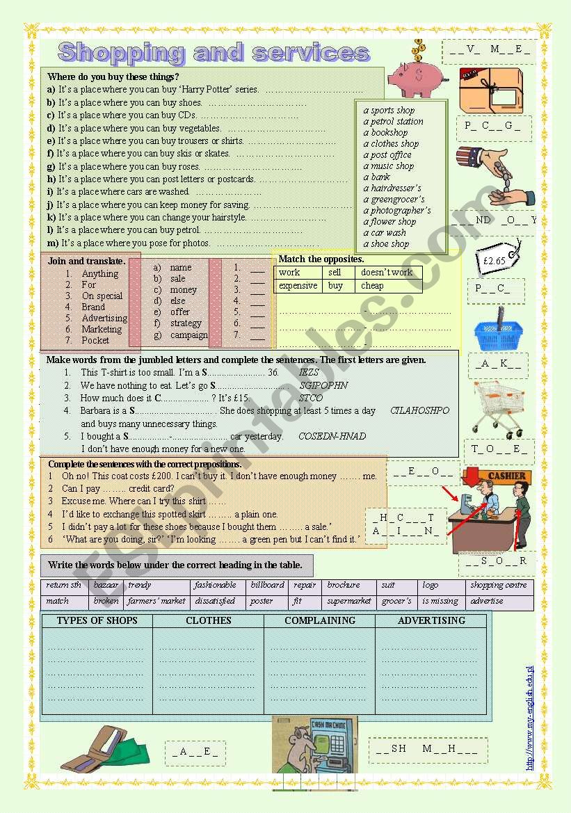 Shopping and services worksheet