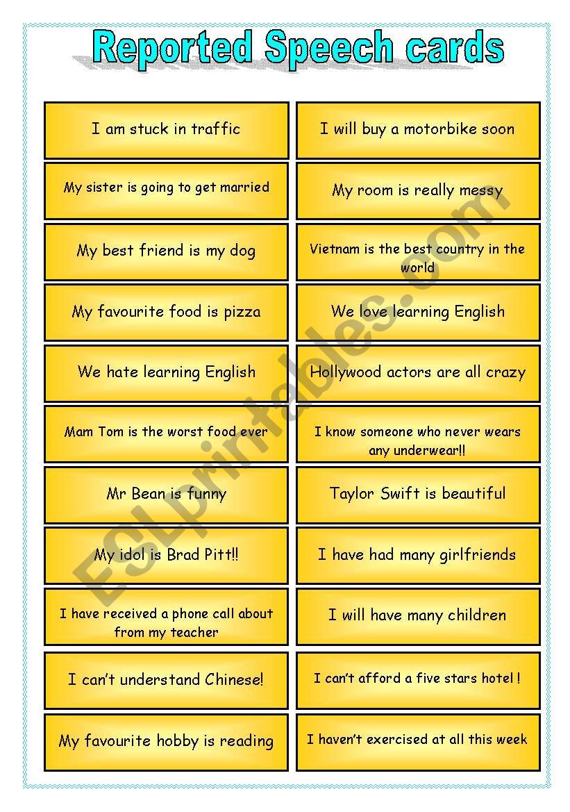 reported speech esl activities pdf