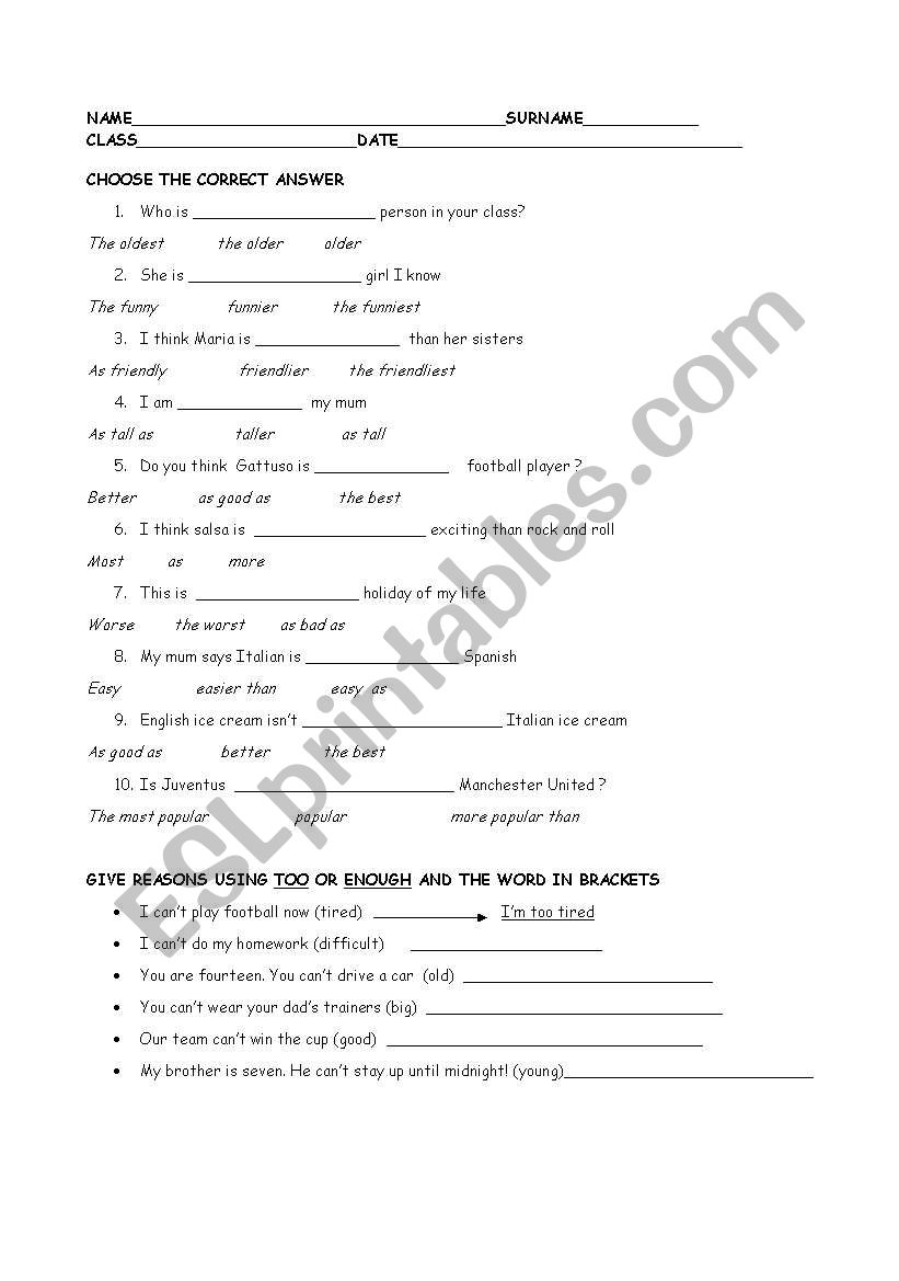 comparatives worksheet