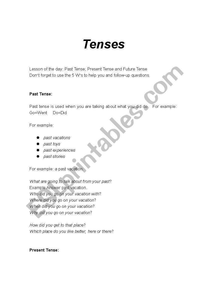 Tenses worksheet