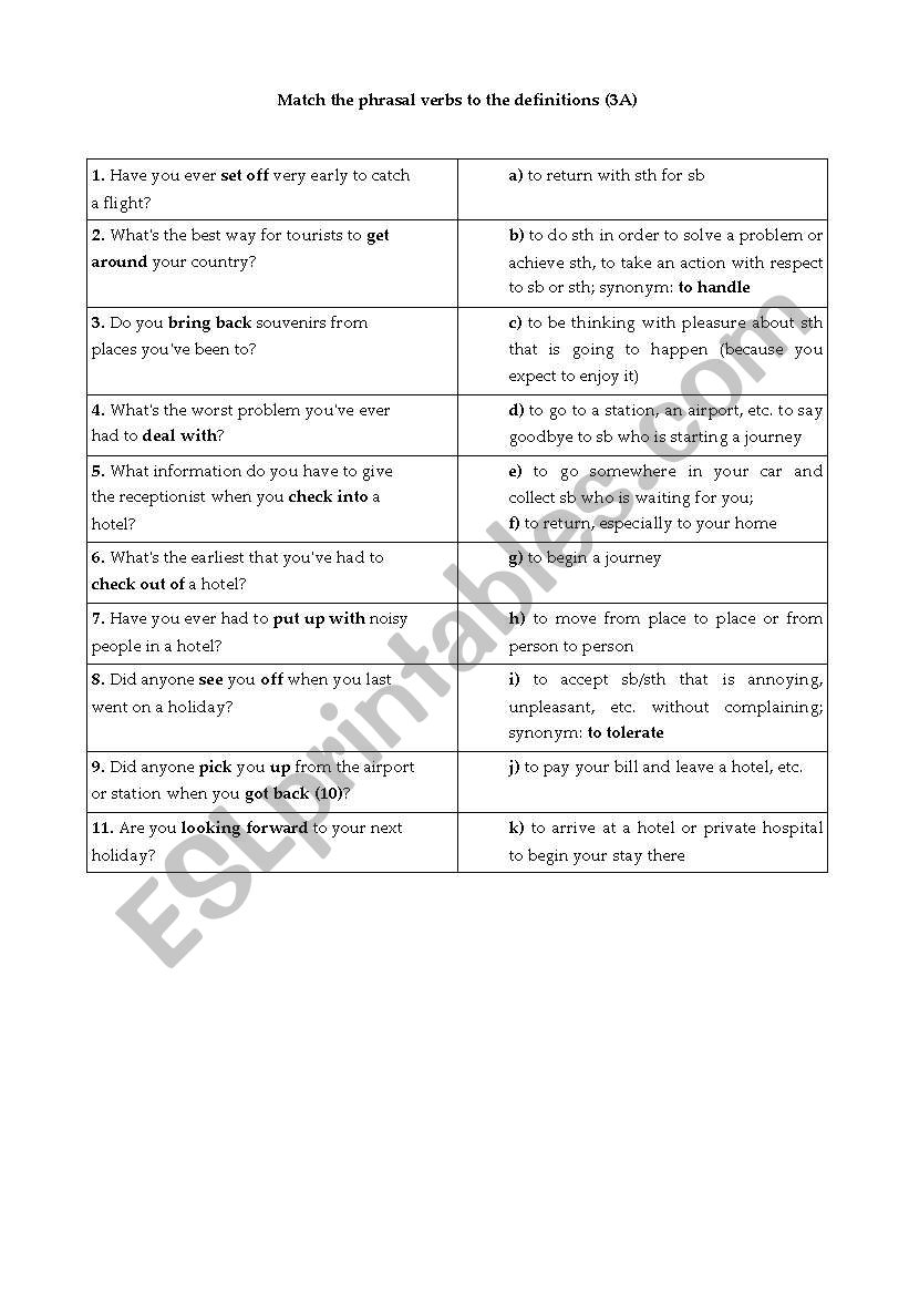 Phrasal verbs: Travel worksheet