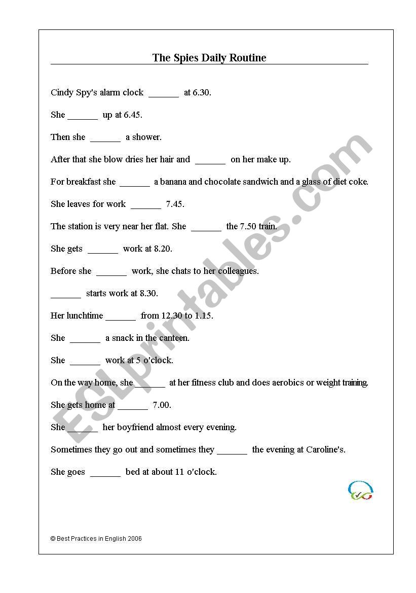 The Spies Daily Routines worksheet