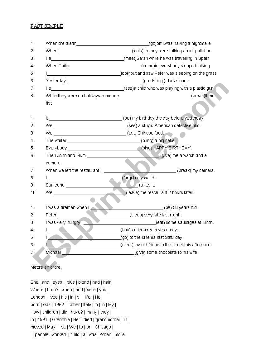 the past simple worksheet