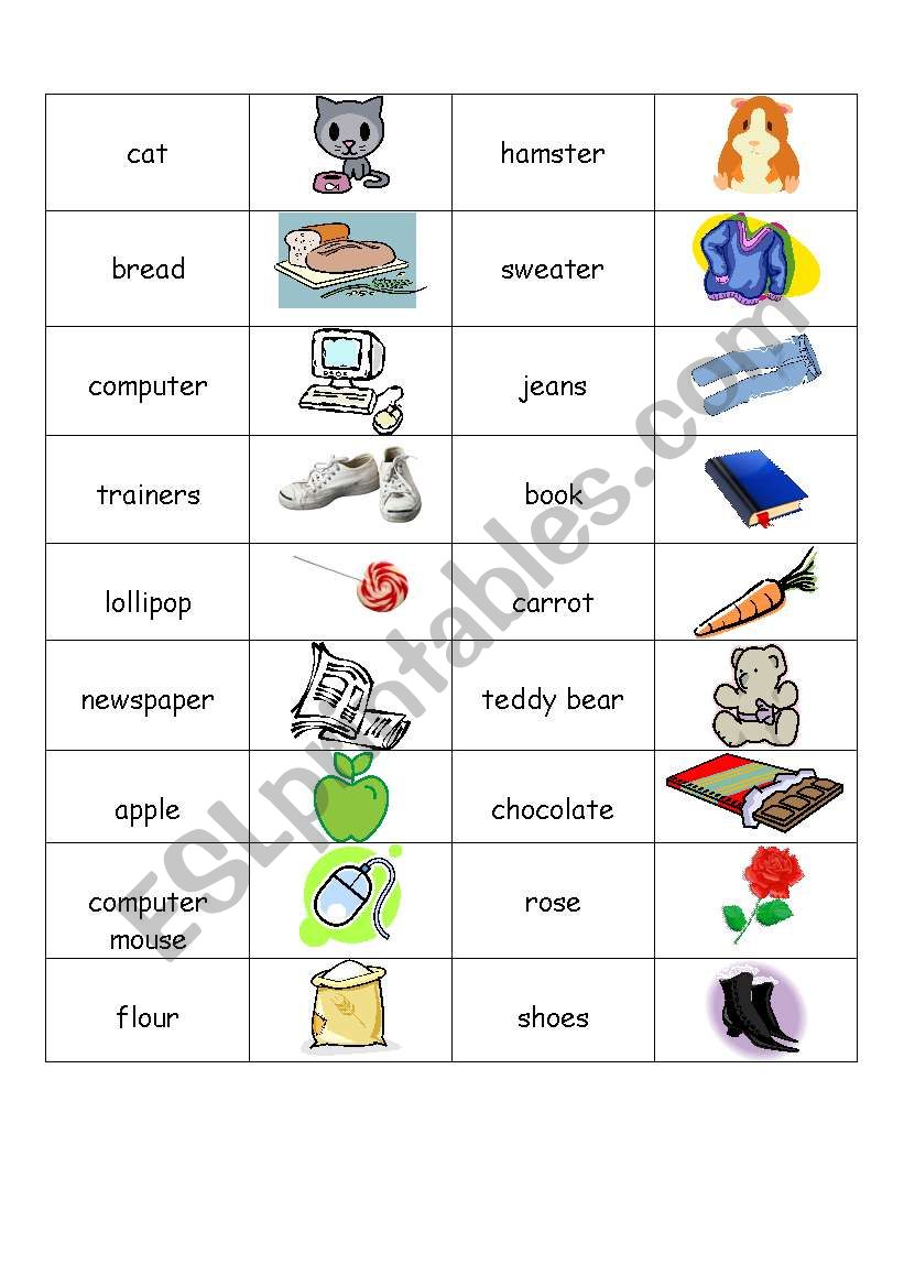shopping bingo / domino cards worksheet