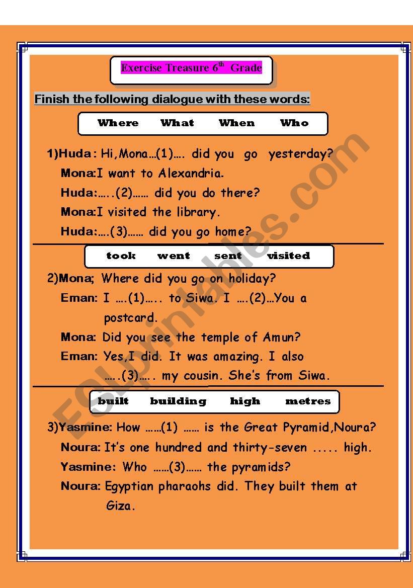 EXERCISE TREASSURE FOR 6TH GRADE (19 PAGES0