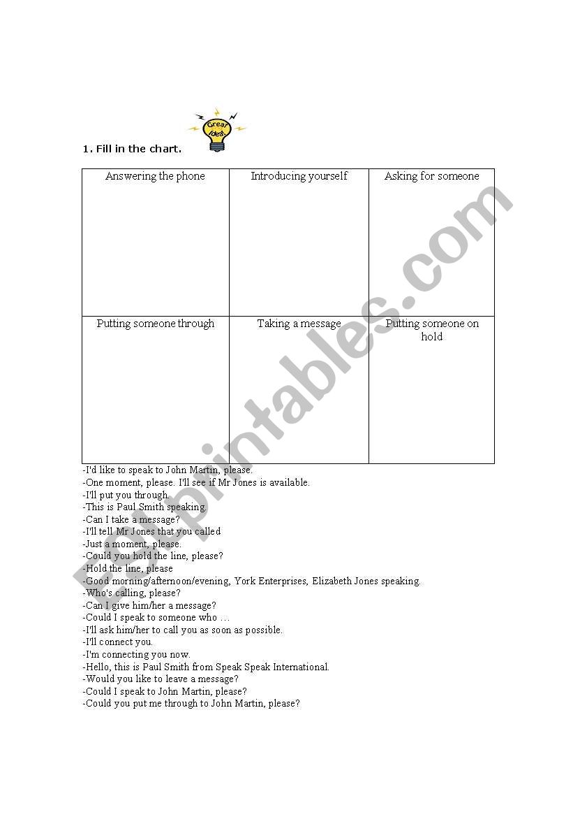 telephone sentences worksheet