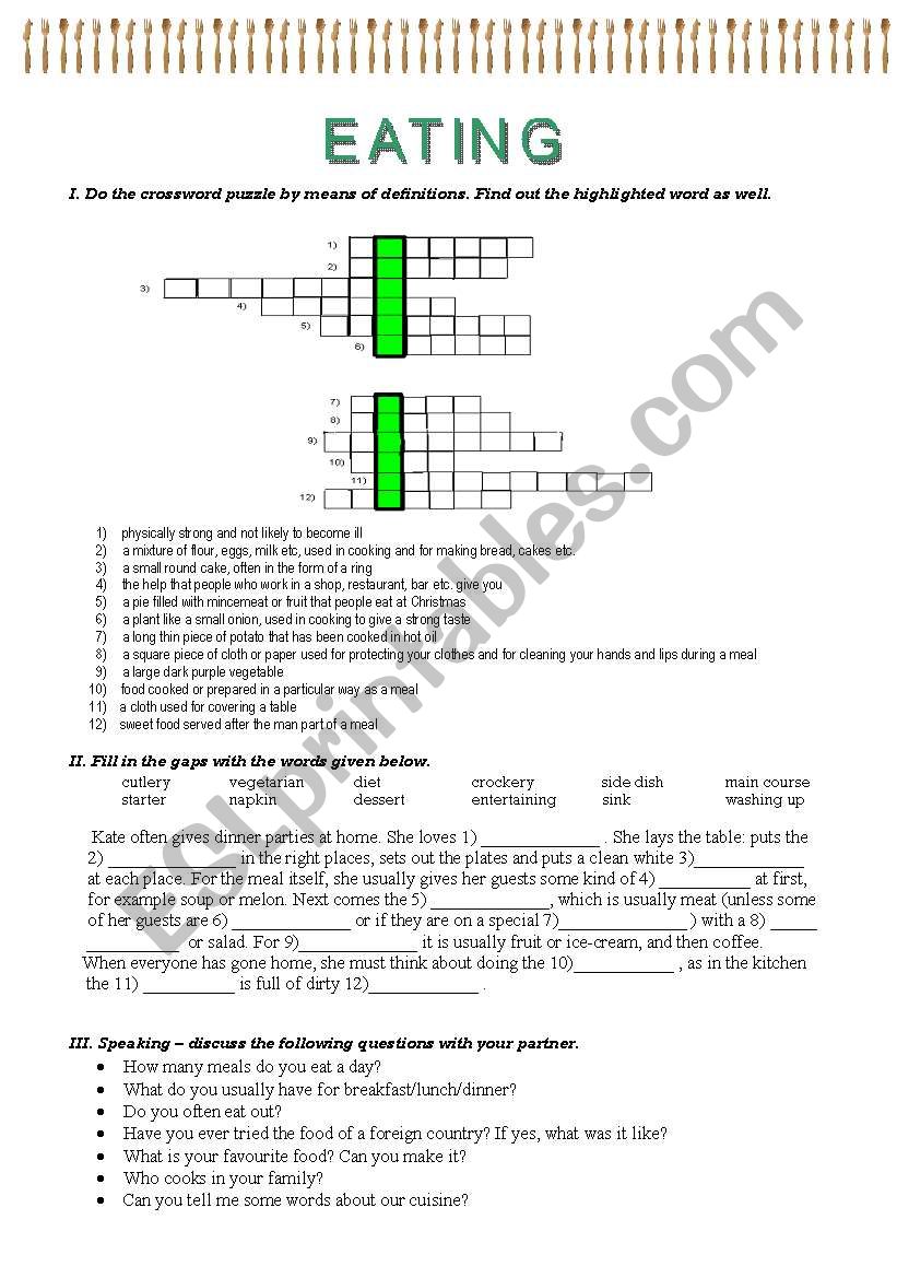 eating  worksheet