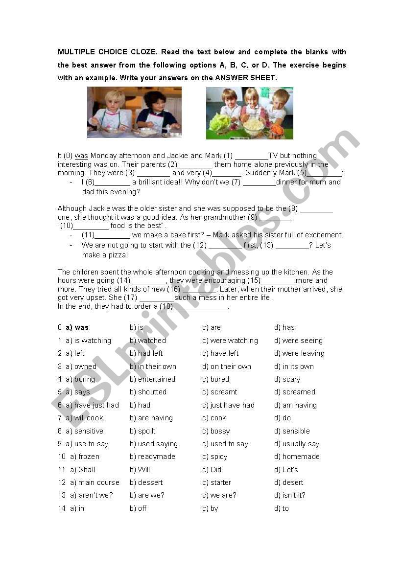 MULTIPLE CHOICE CLOZE TO PRACTISE GRAMMAR (PAST TENSES)