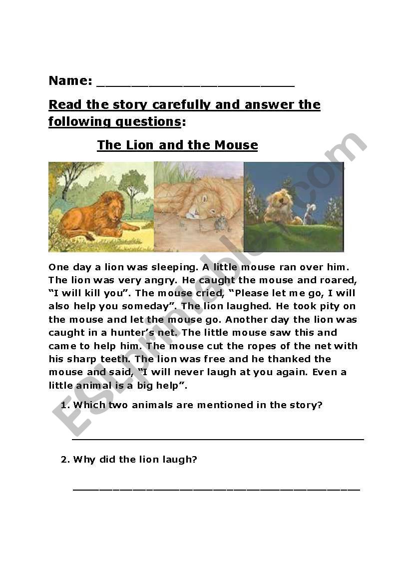 The lion and the mouse- Reading Comprehension