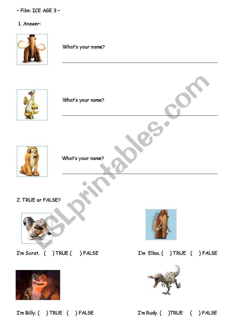 Film ICE AGE 3 worksheet