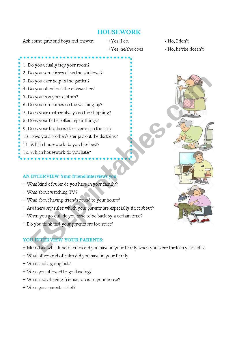 Housework and rules at home worksheet