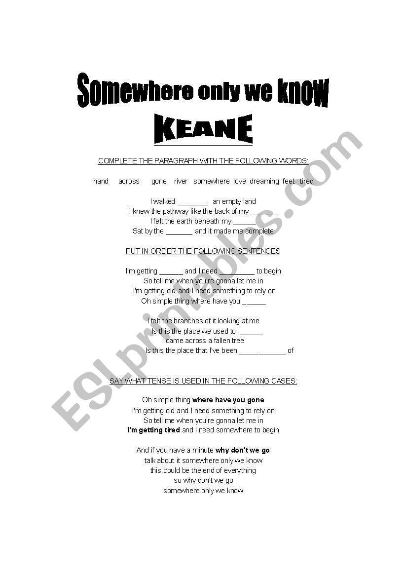 song and activity worksheet