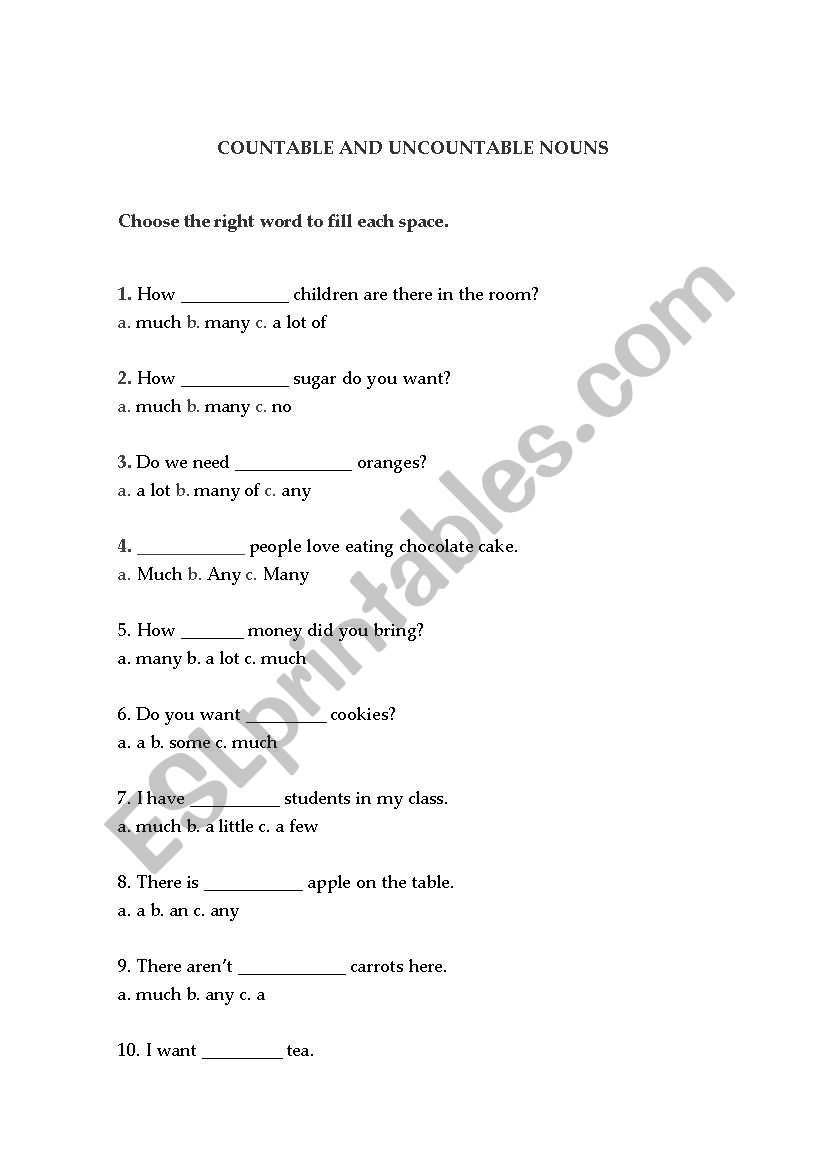 Countable and Uncountable Nouns