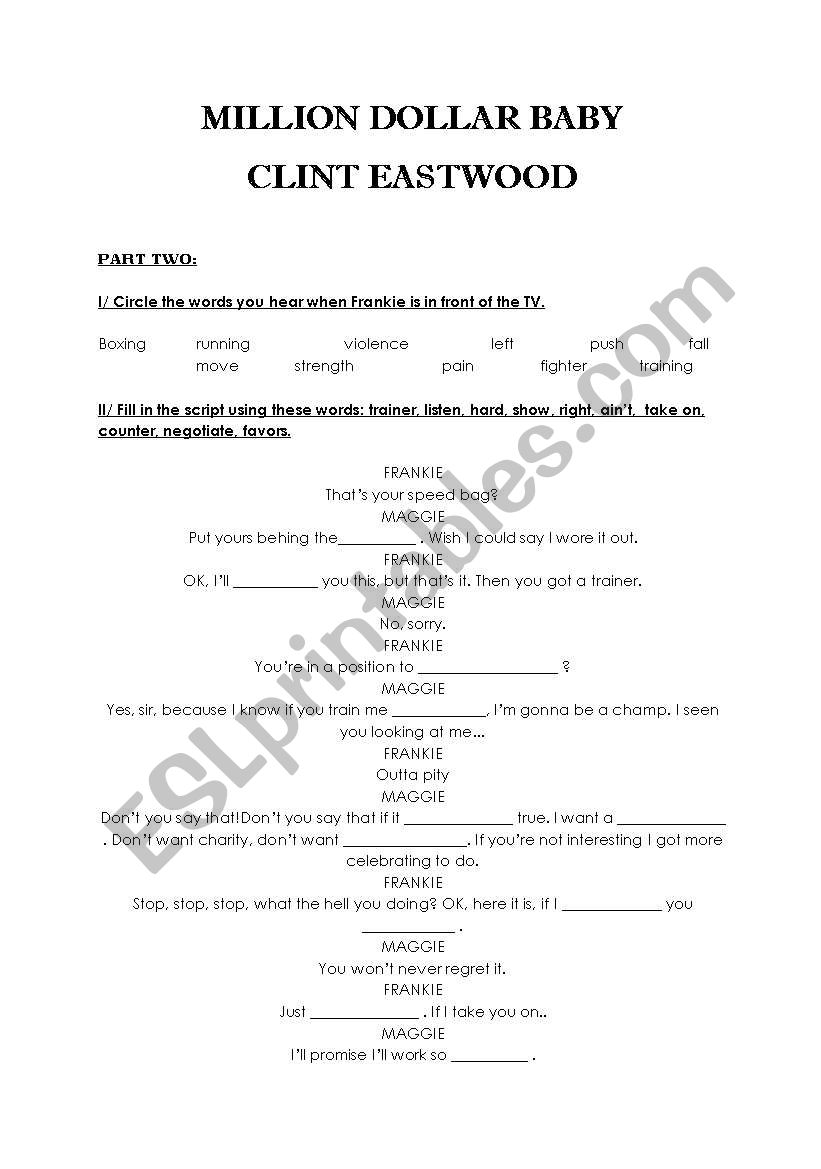 million dollar baby part two worksheet