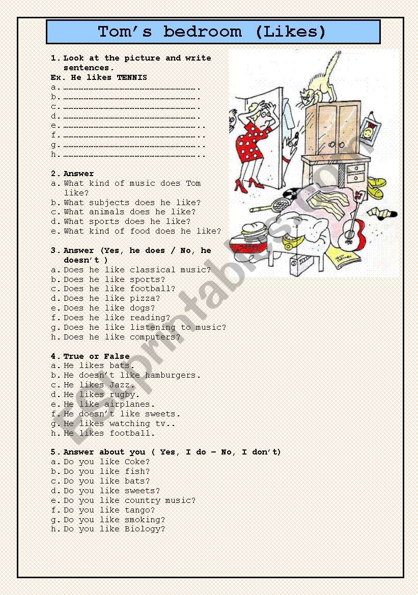 TOMS BEDROOM worksheet